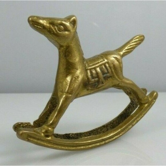 Miniature Solid Brass Rocking Horse Figurine Statue Saddle Western Vintage - Picture 9 of 12